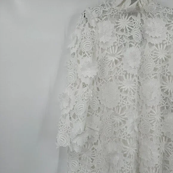Tuckernuck White Guipure Lace Daphne Dress sz M Ruffle Collar Bow Cocktail Party Mini Tuckernuck White Guipure Lace Daphne Dress sz M Ruffle Collar Bow Cocktail Party Mini